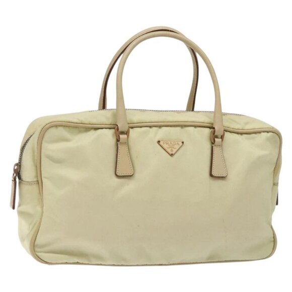 PRADA Hand Bag Nylon Beige Gold Auth 132576 - Picture 1 of 16